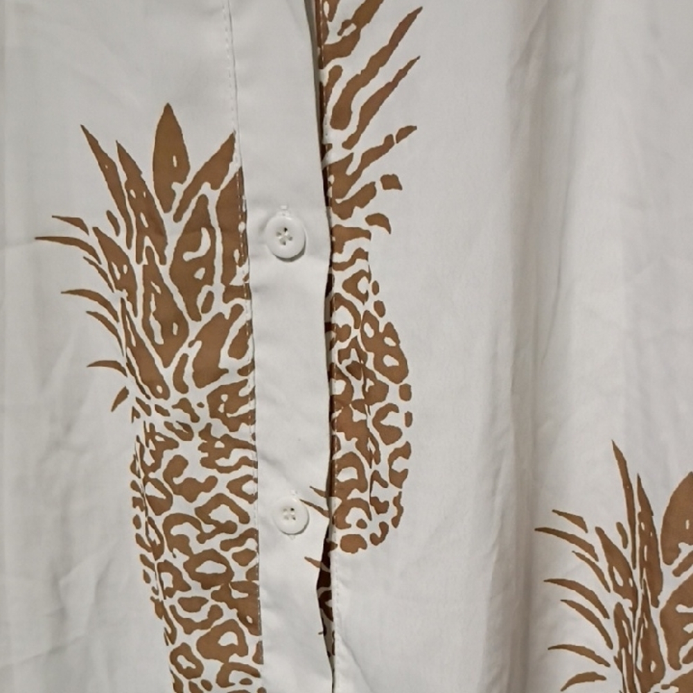 White and Brown Pineapple Print Shirt - Picture 3 of 5